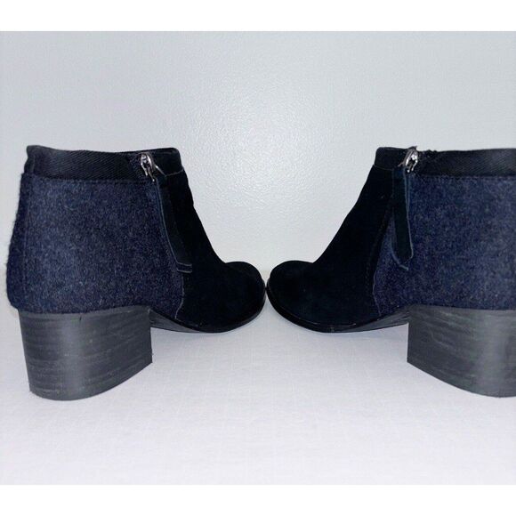 TOMS Black Loren Suede Wool Blend Stacked Heel Ankle Bootie Womens 8.5 - Picture 5 of 12